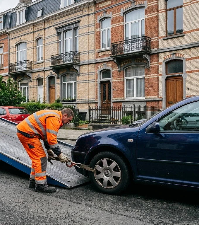 Dépannage Voiture à Jette – technicien chargeant un véhicule sur dépanneuse