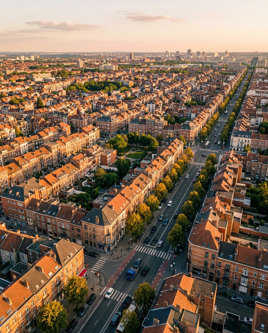 vue-aerienne-de-schaerbeek-avec-ses-maisons-w13f Vue aérienne de Schaerbeek avec ses maisons en briques rouges et ses larges avenues arborées